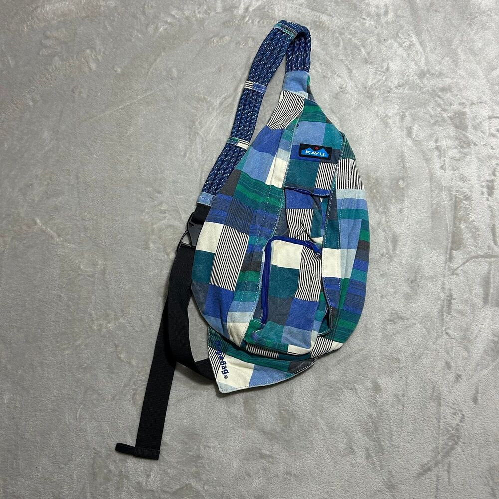 Kavu Rope Bag Bettys Quilt Blue Cotton Canvas outdoors too hiking camping